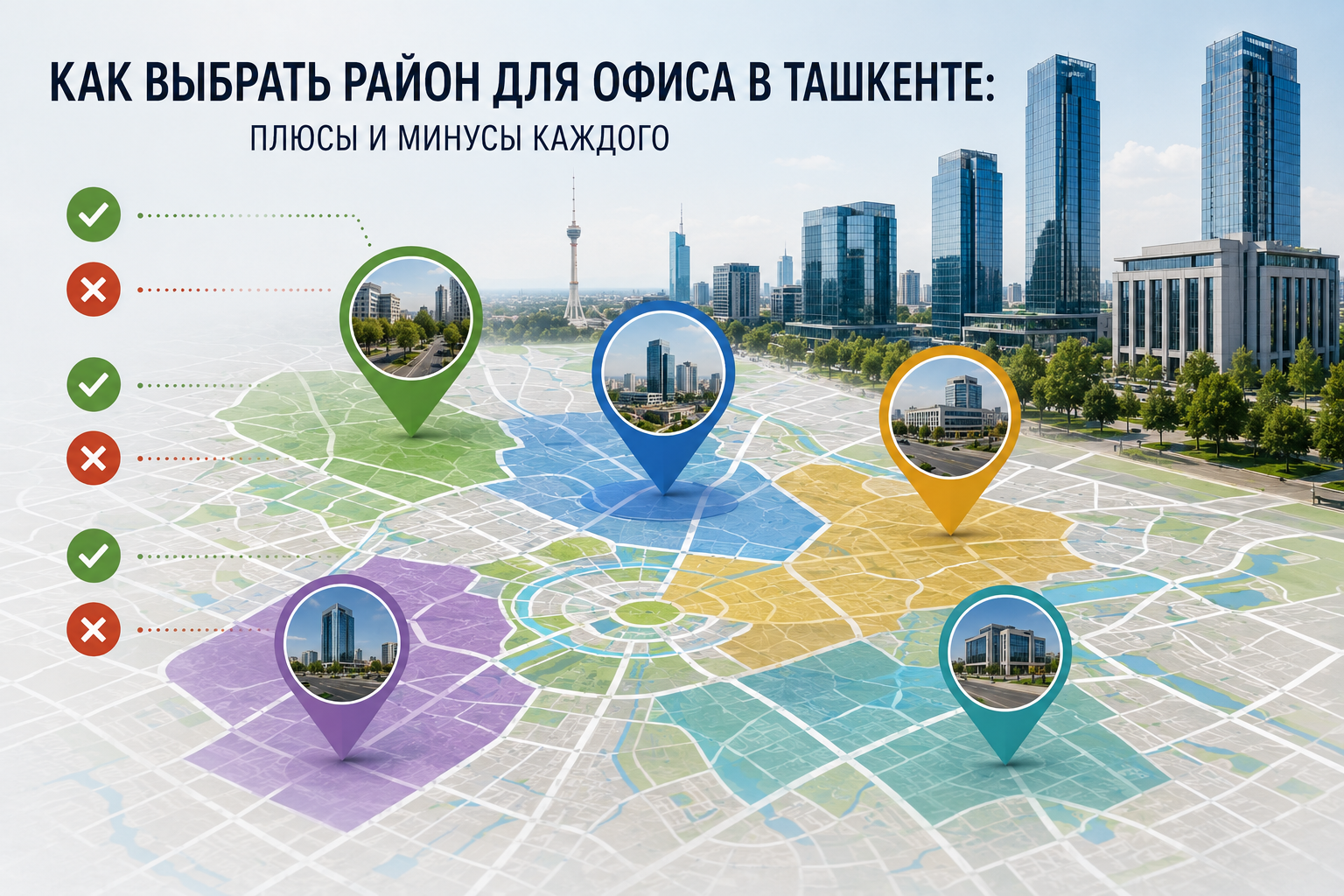 Как выбрать район для офиса в Ташкенте: плюсы и минусы каждого
